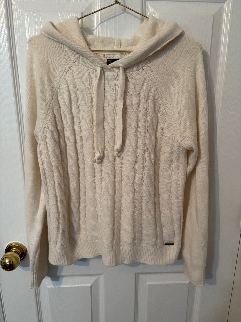 Abercrombie & Fitch Cream Cable-Knit Hooded Sweater